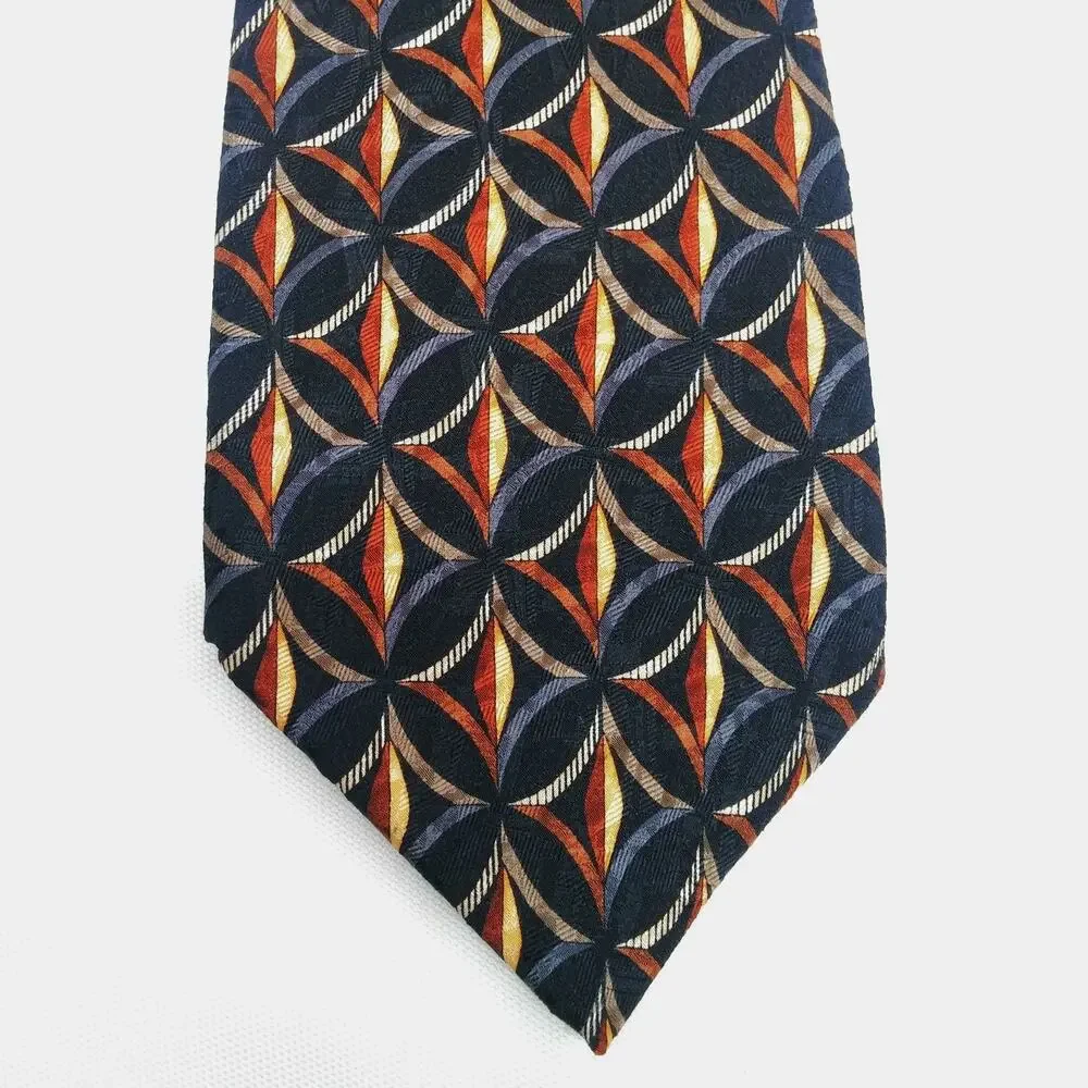 Parisian JZ Richards Silk Tie Mens Black Gold Geometric Hand Crafted USA Classic